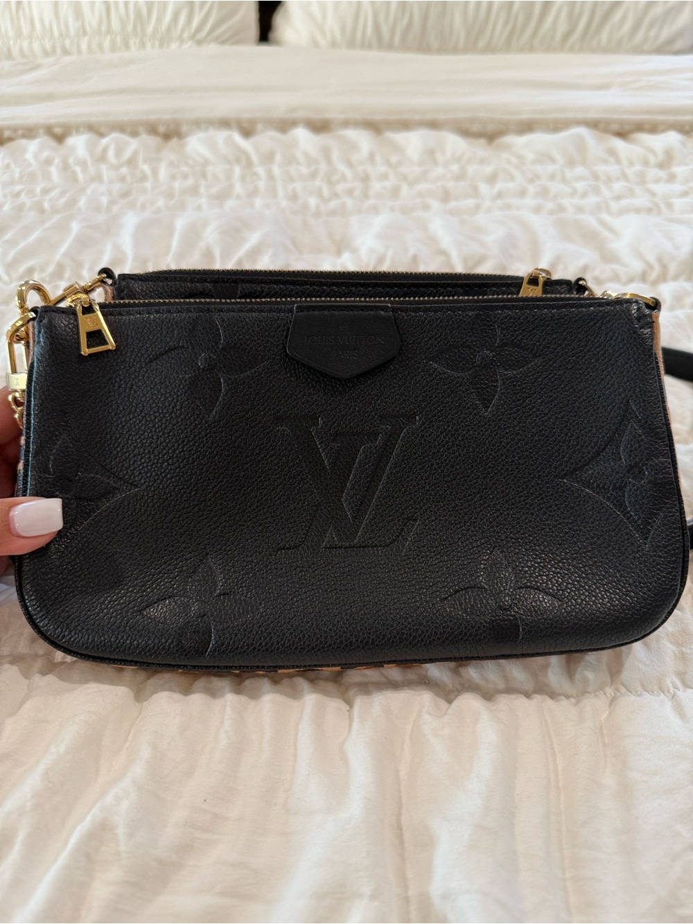 Louis Vuitton Multi-Pochette in Black/Leopard Leather Crossbody with Gold Chain - Picture 5 of 10